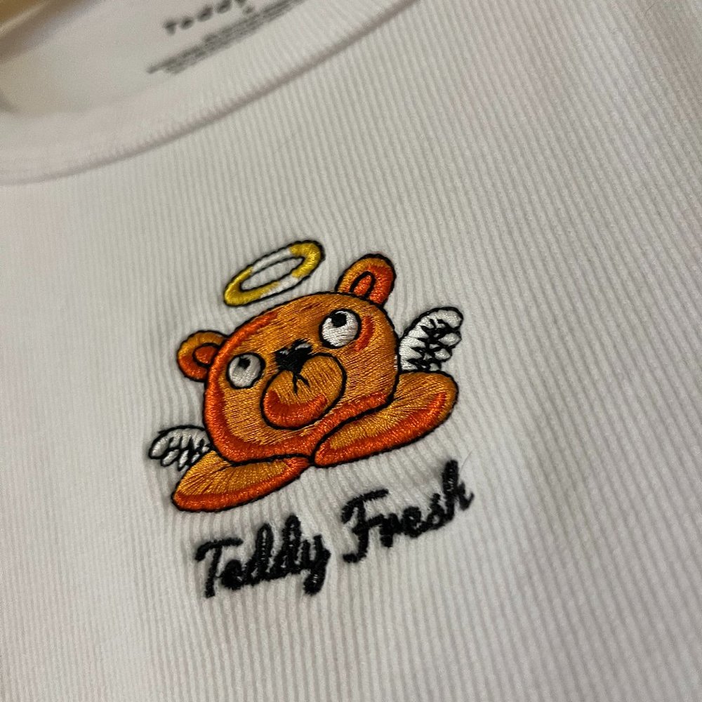 Teddy Fresh Angel Bear White Tank Top, Medium